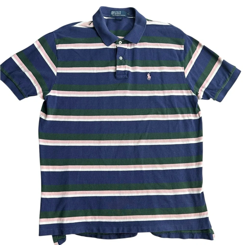 Polo Ralph Lauren Men’s Striped Polo Shirt Navy Green Pink Size Large
